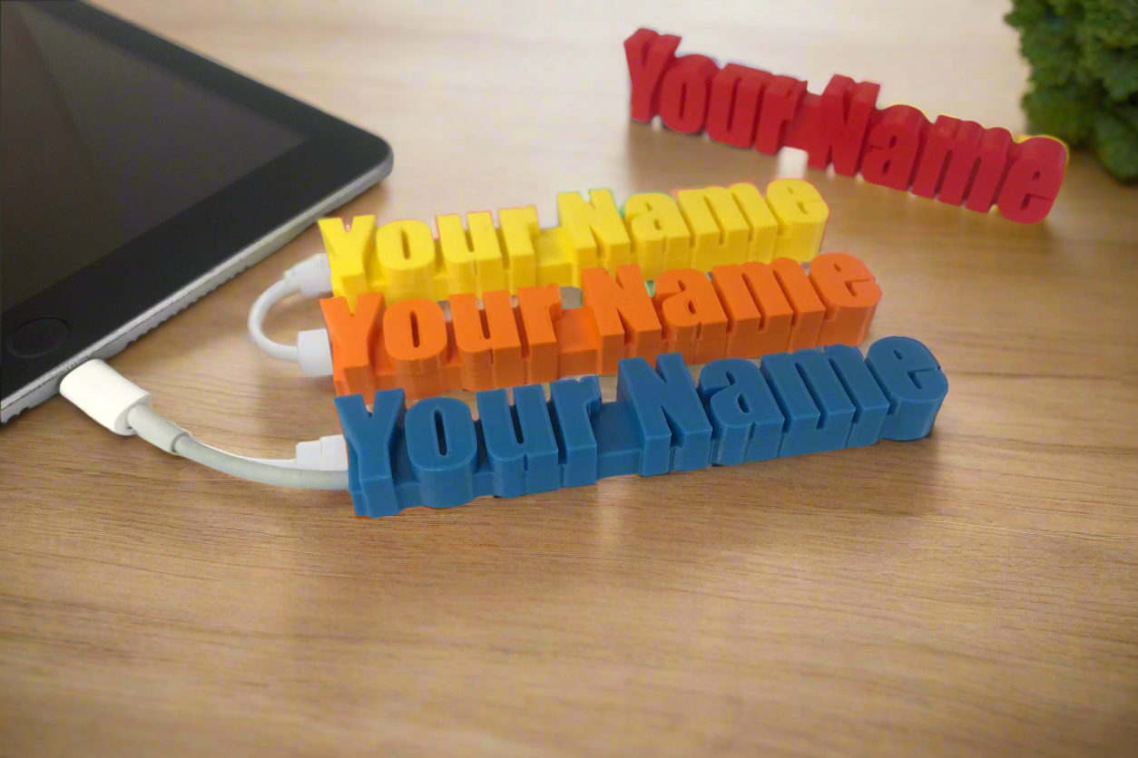 2 Clip de cable personalizado impreso en 3D | Nombre personalizado | Cargador personalizado | iPhone y Android | Accesorios de Oficina | Pequeño regalo | Cable USB