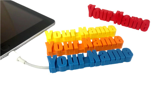 2 Personalised Cable Clip 3D Printed Custom Name Tags, Perfect for Organizing iPhone, Android & USB Chargers – Great Small Gift!